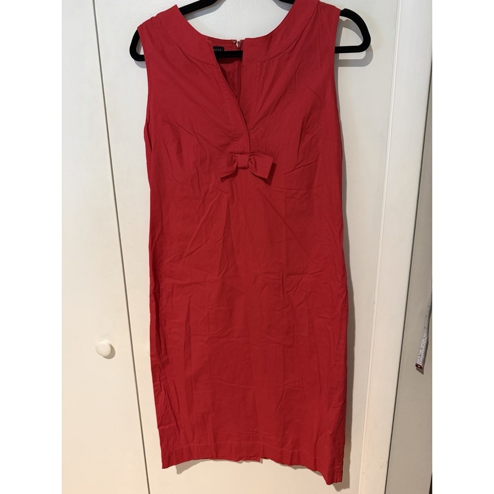 Talbots Solid Red Bow Detail Shift Dress Size 6‎ Sleeveless Casual Cotton